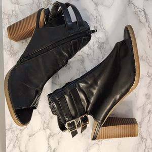 Forever 21 Black Buckled Ankle Heel Peep Toe Back Out Sz 10